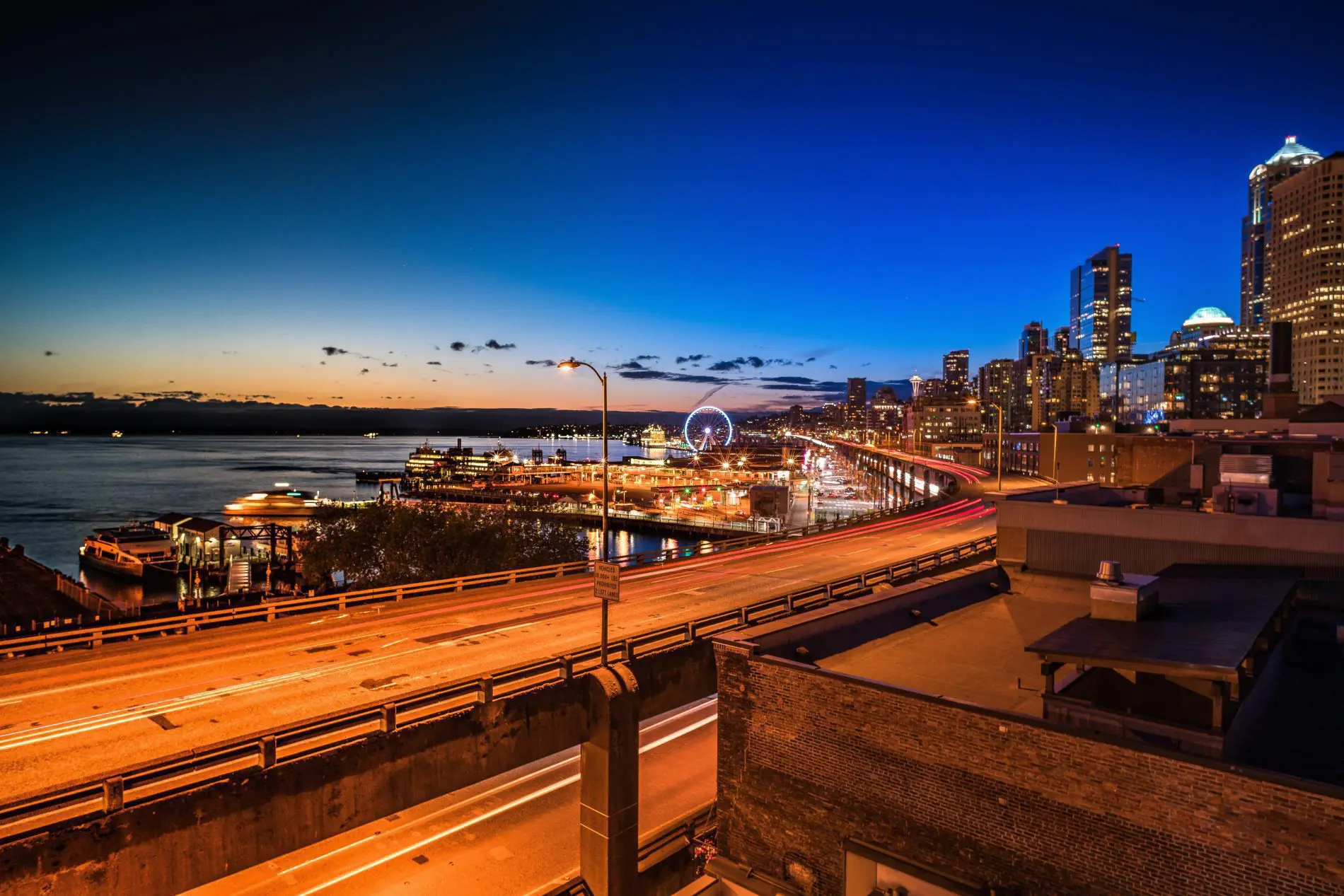Seattle viaduct at sunset