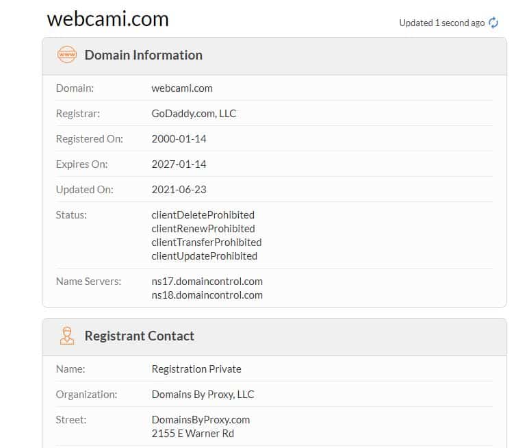 A screen shot of the webcam com login page highlighting the importance of having control over your domain name.