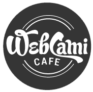 Circular logo with the text "WebCami Cafe" in stylized white lettering on a dark background.