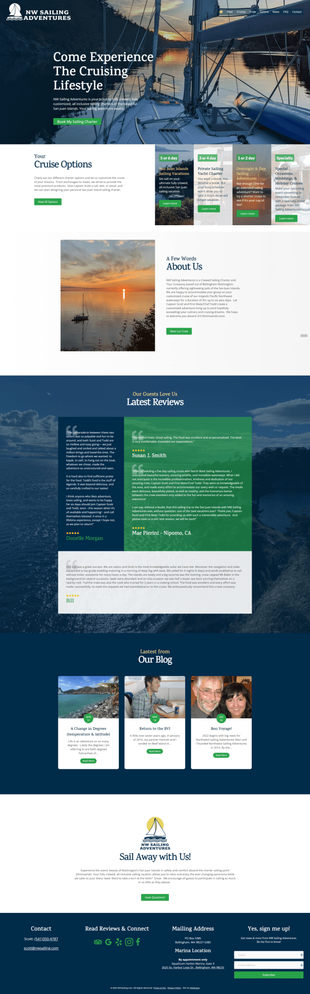 NW Sailing website after redesign.