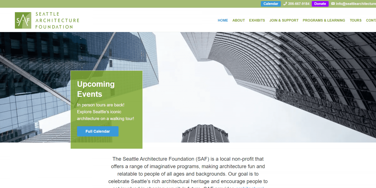 Seattle Architecture Foundation - website by WebCami