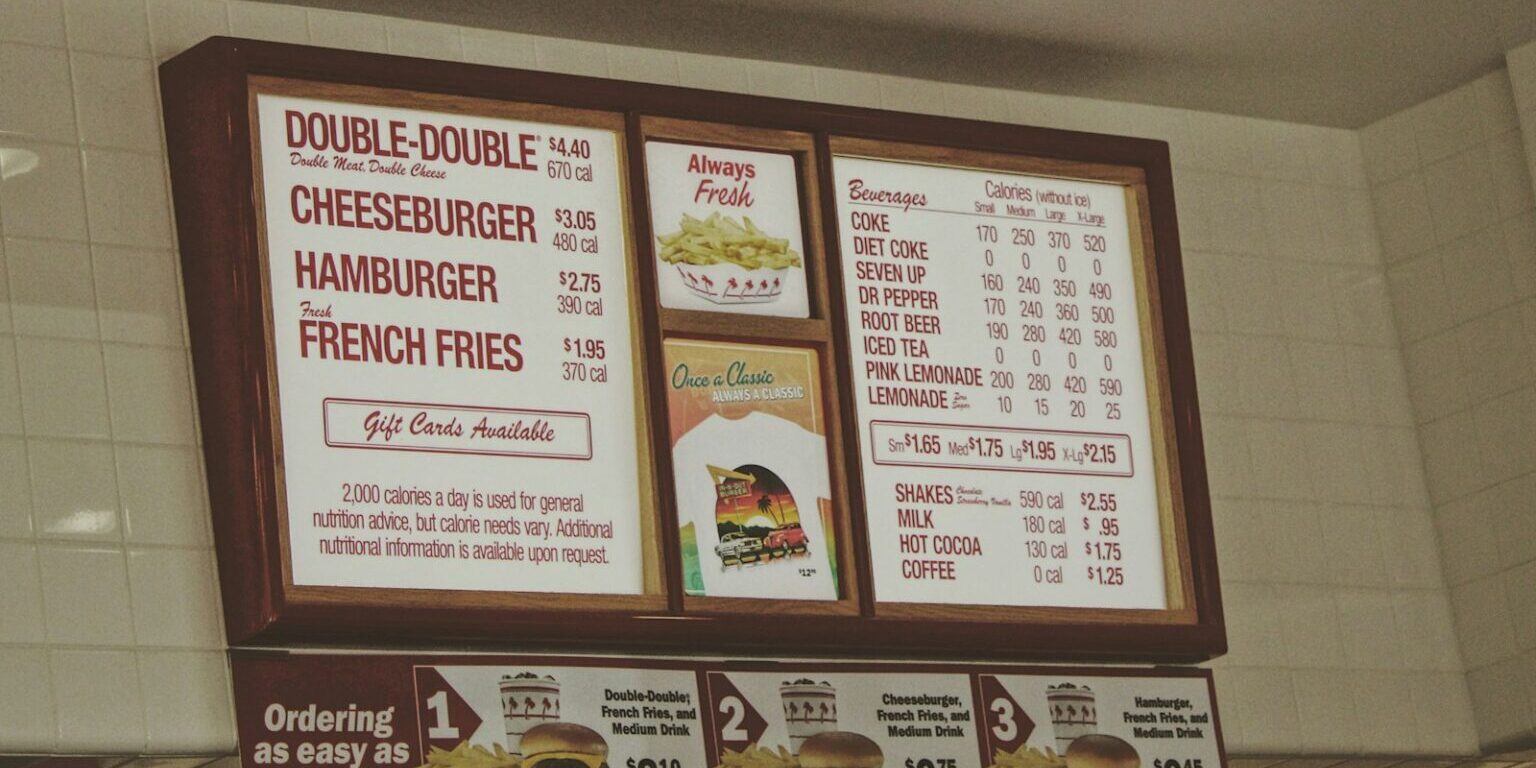 white and red menu board