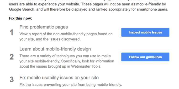 Google webmaster tools fix mobile friendly and responsive issues found on Google.